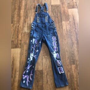 CELEBRITY PINK Youth Overalls Size XS Denim Jean Painted Senior Purple Checkers